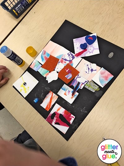 students using painted paper scraps