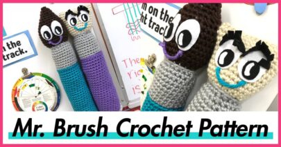 paintbrush crochet class mascot