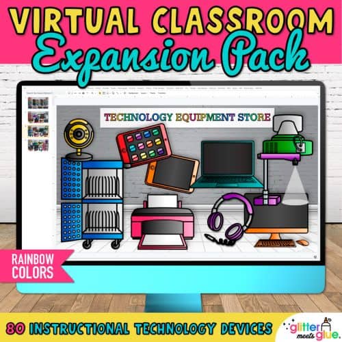 digital classroom clipart of computers, iPads, laptops, and printers