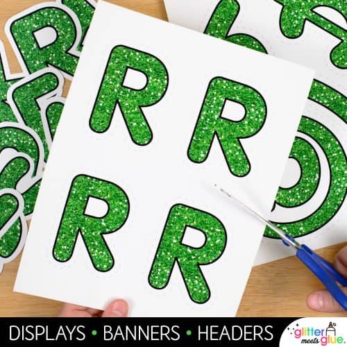 green glitter letters classroom decor for back to school