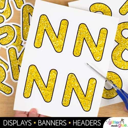 printable yellow glitter letters for classroom bulletin boards