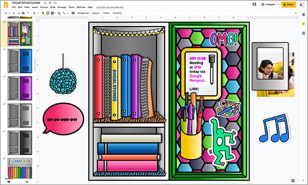 design a virtual locker for middle school kids