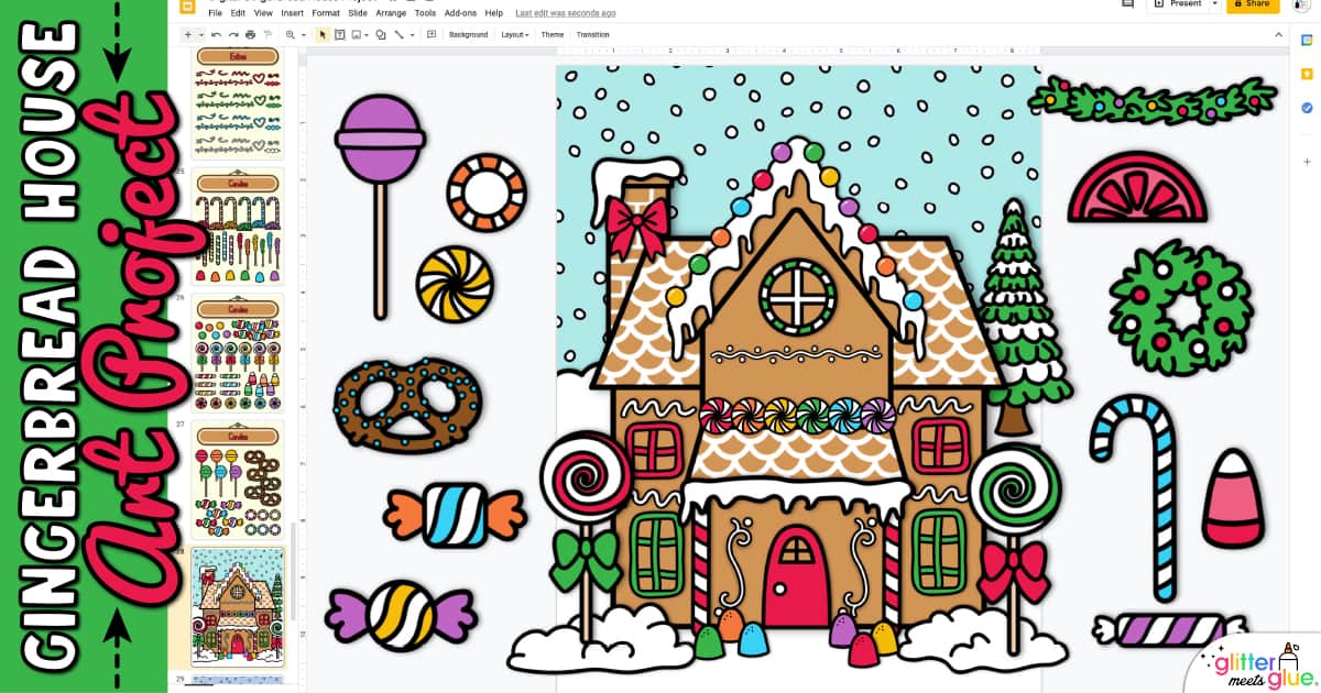 Digital Gingerbread House Art Project – Christmas Activity on Slides