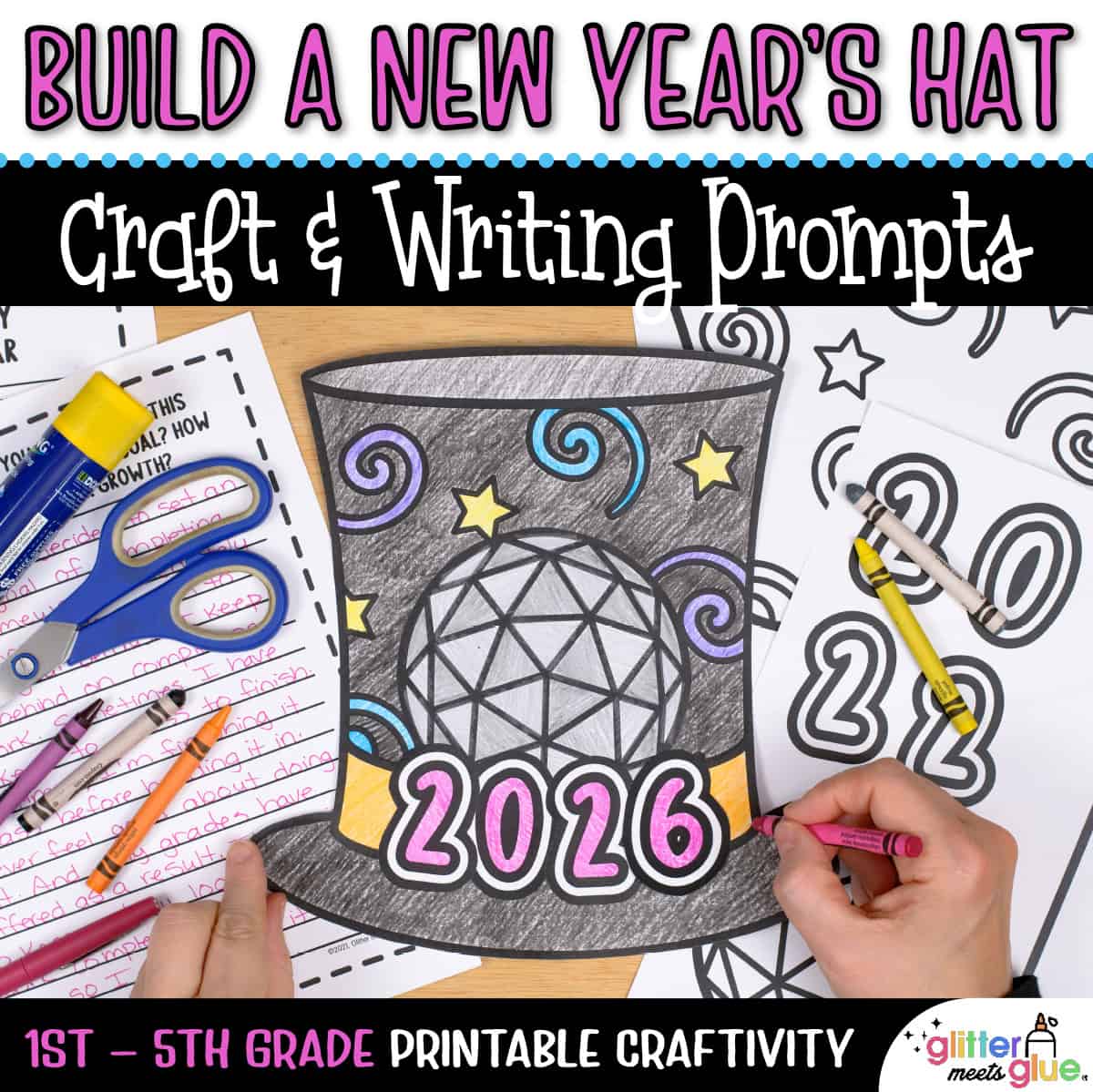 new years eve hat coloring craft 2026 – after winter break activity