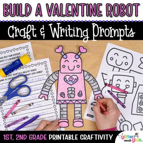 valentine robot coloring craft