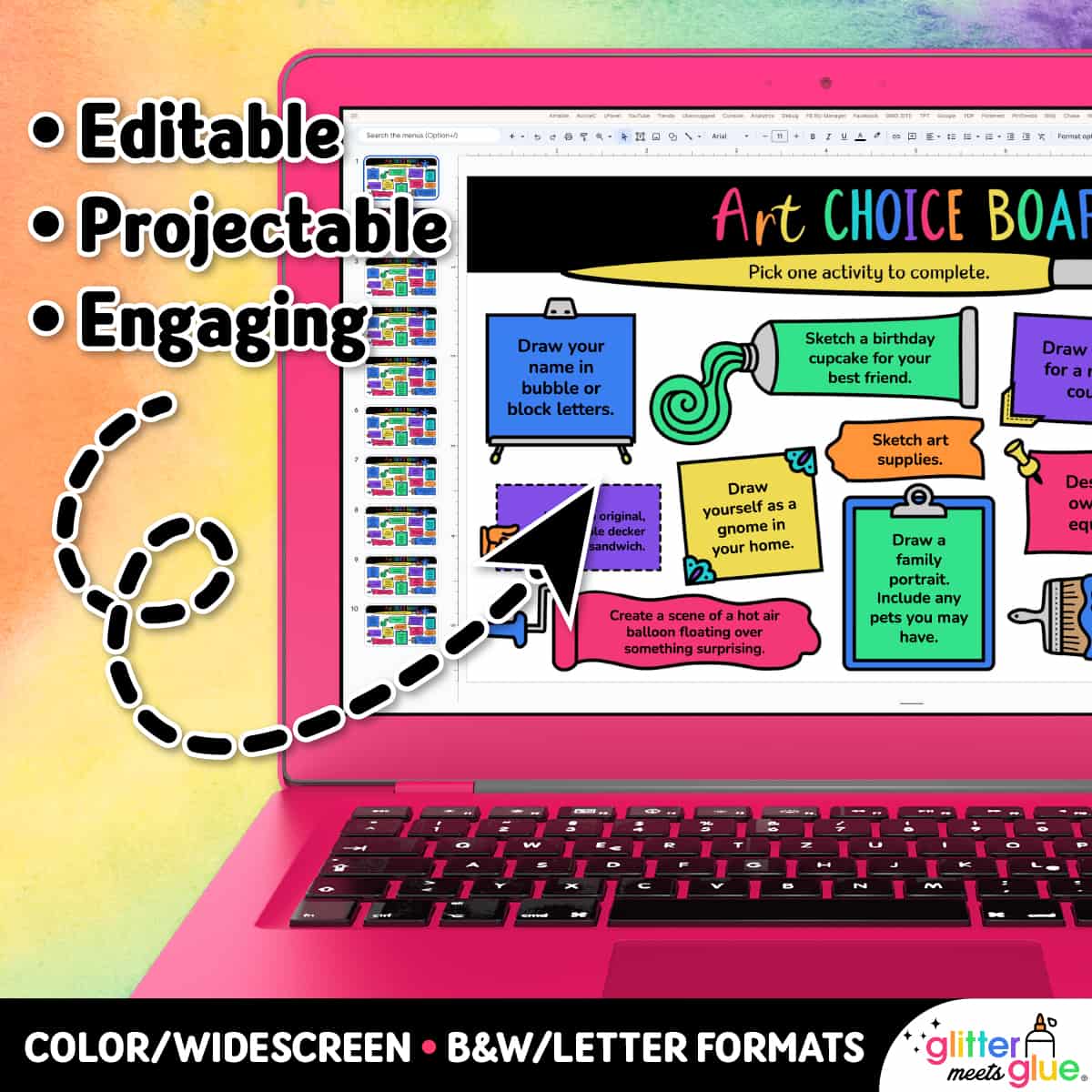 Editable Art Choice Board Templates Elementary Middle School