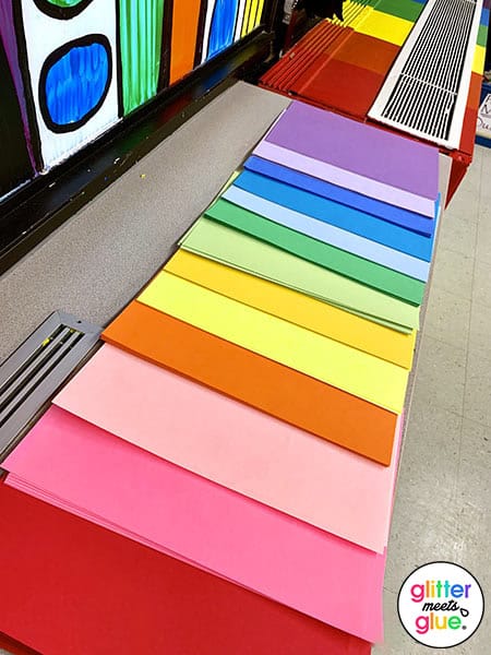 rainbow paper buffet in the art room