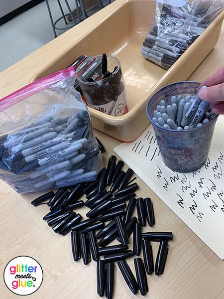 resealable bags for storing crayons, markers, and colored pencils