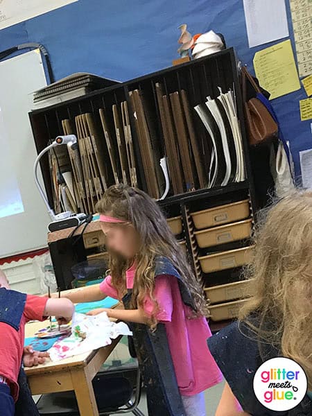vertical paper rack in the art room