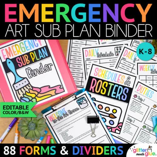 art substitute binder template for elementary and middle school teachers