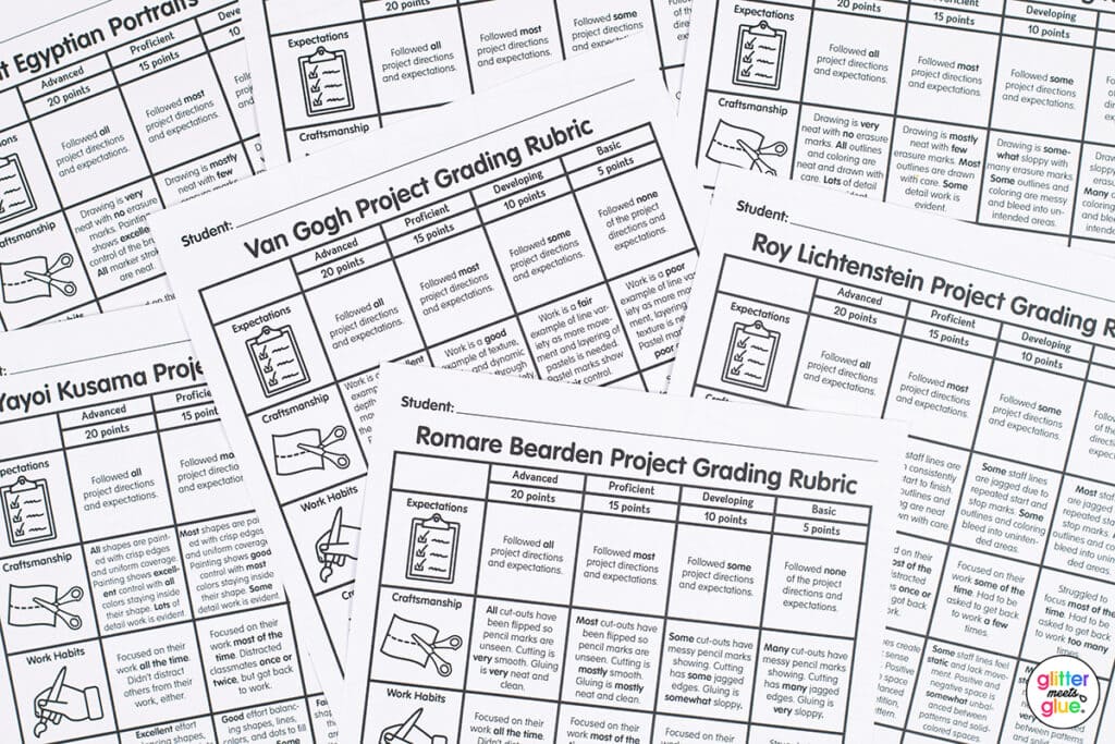 assessment rubric examples for grading artwork