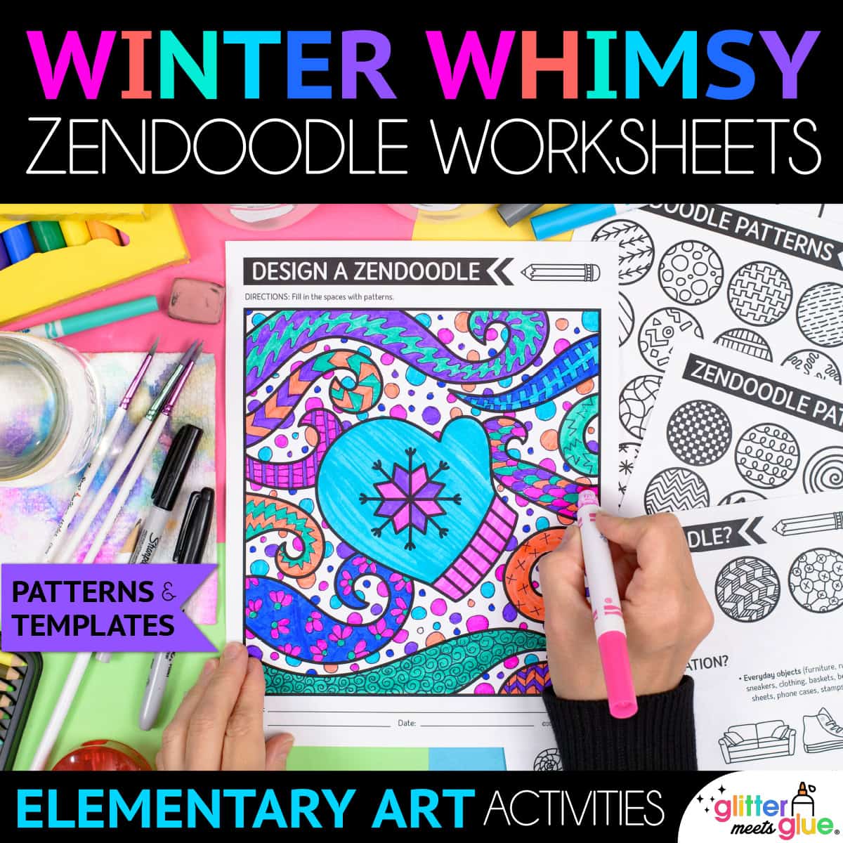 winter zendoodle art worksheets