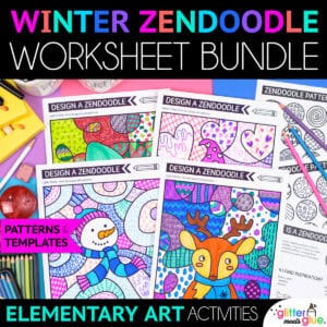 winter zendoodle art worksheets for kids