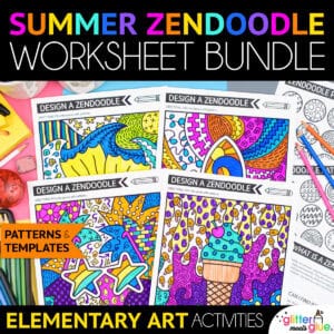summer zendoodle art worksheet bundle for elementary art