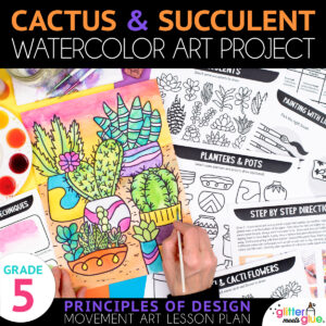 cactus and succulent watercolor art project for 5th grade