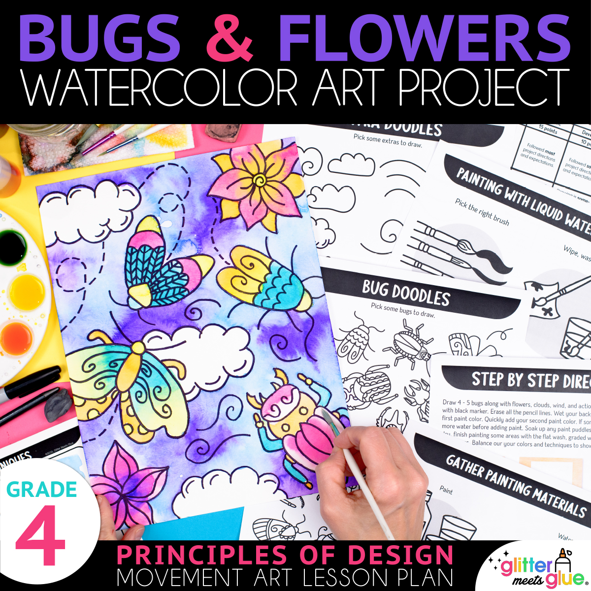 spring bugs watercolor art project