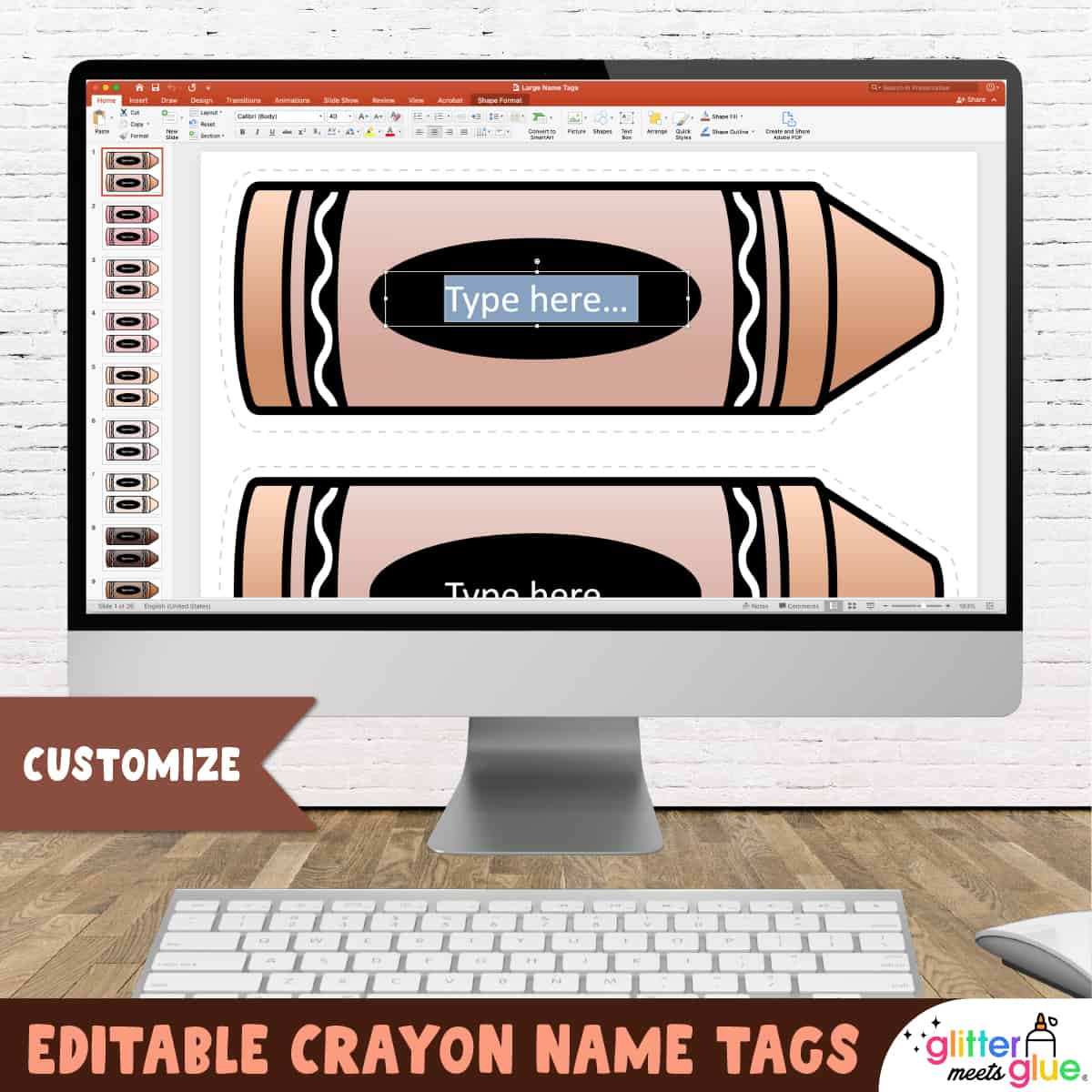 design your own crayon name tags for teachers using powerpoint