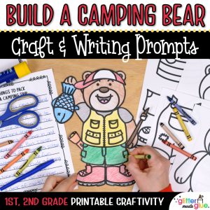 camping bear coloring craft and writing prompts for first grade